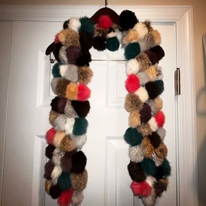 Rabbit fur scarf. Pom-Pom